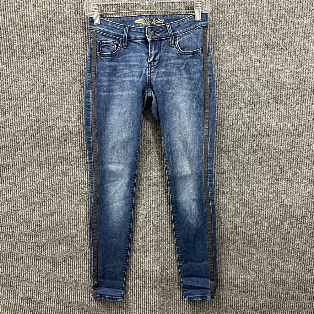 Old Navy Rockstar Womens Skinny Jeans Size 2 Regular Blue Side Striped Low Rise